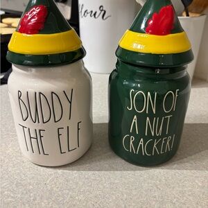Festive Ceramic Holiday Jars - Green and White